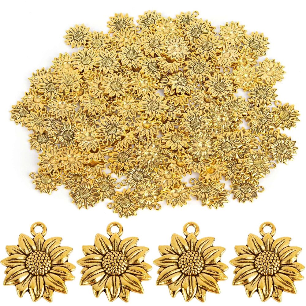 8413 120 Pack Vintage Antique Gold Sunflower Charms Pendant for Jewelry